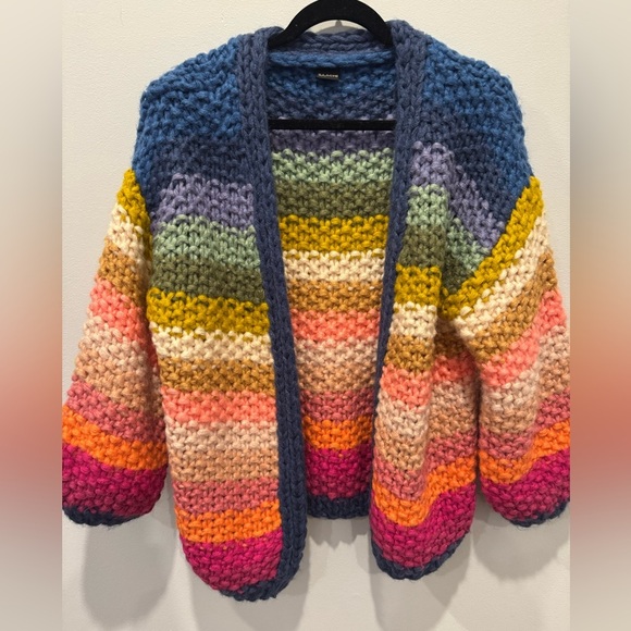 Saachi Mayflower stripe crocheted cardigan Multicolor Chunky Knit Sweater - Picture 8 of 12